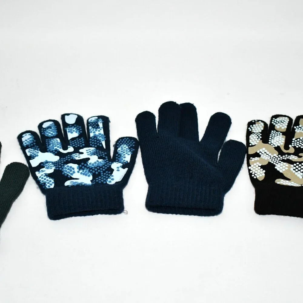 Evridwear Kids Winter Gloves, 3 Pairs Knit Warm Stretch Magic Gloves 4-14 Years,